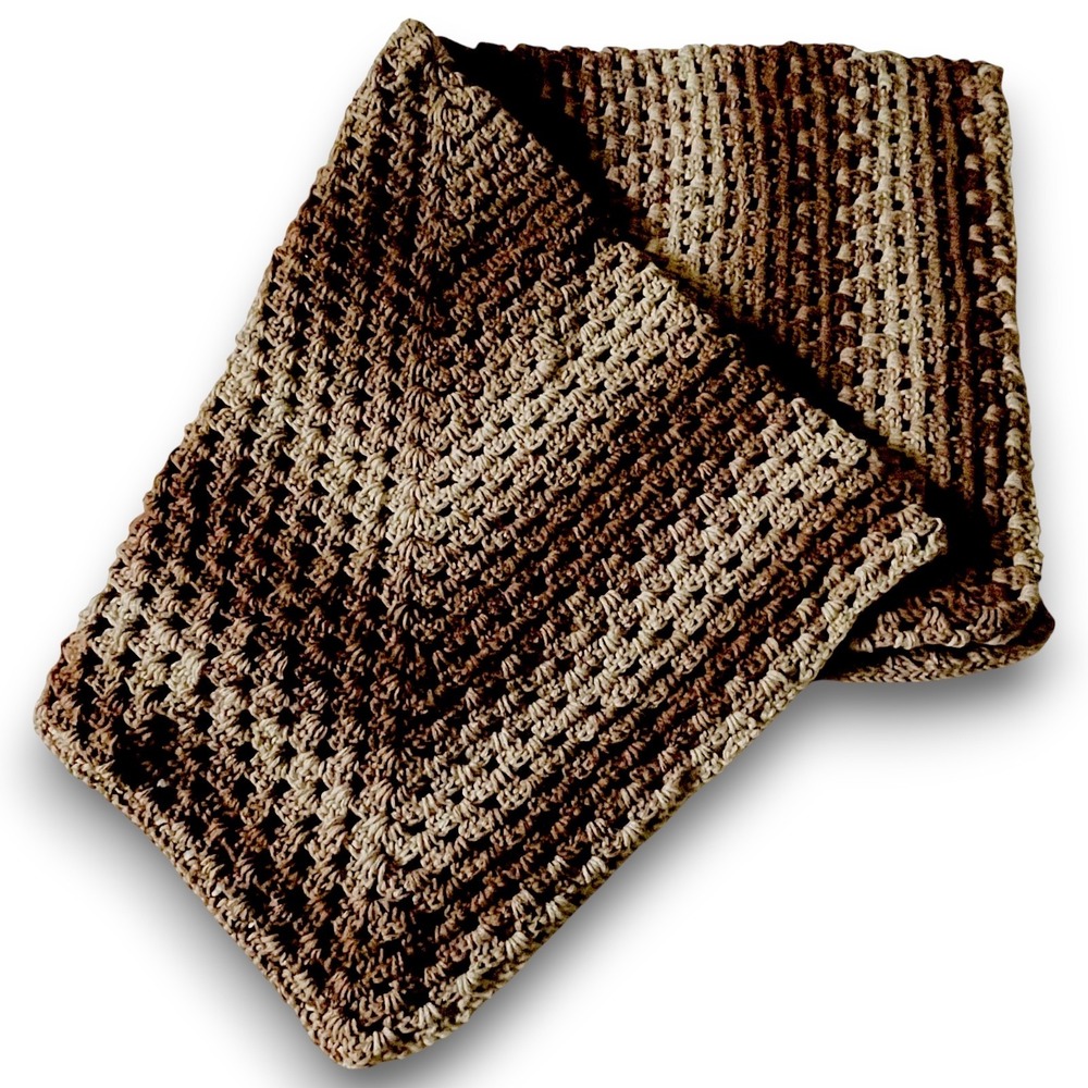 Hand Crocheted Blanket Baby Lap Afghan Brown‎ Tan 36"x36" NWOT
